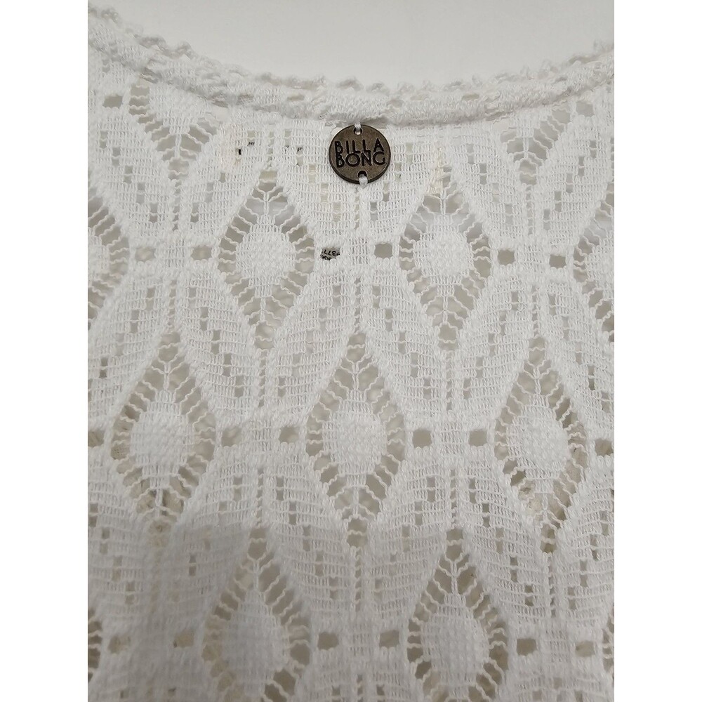 Billabong Women's Cover Up White and Lace Accent Top Short Sleeves Size Small - Picture 7 of 7